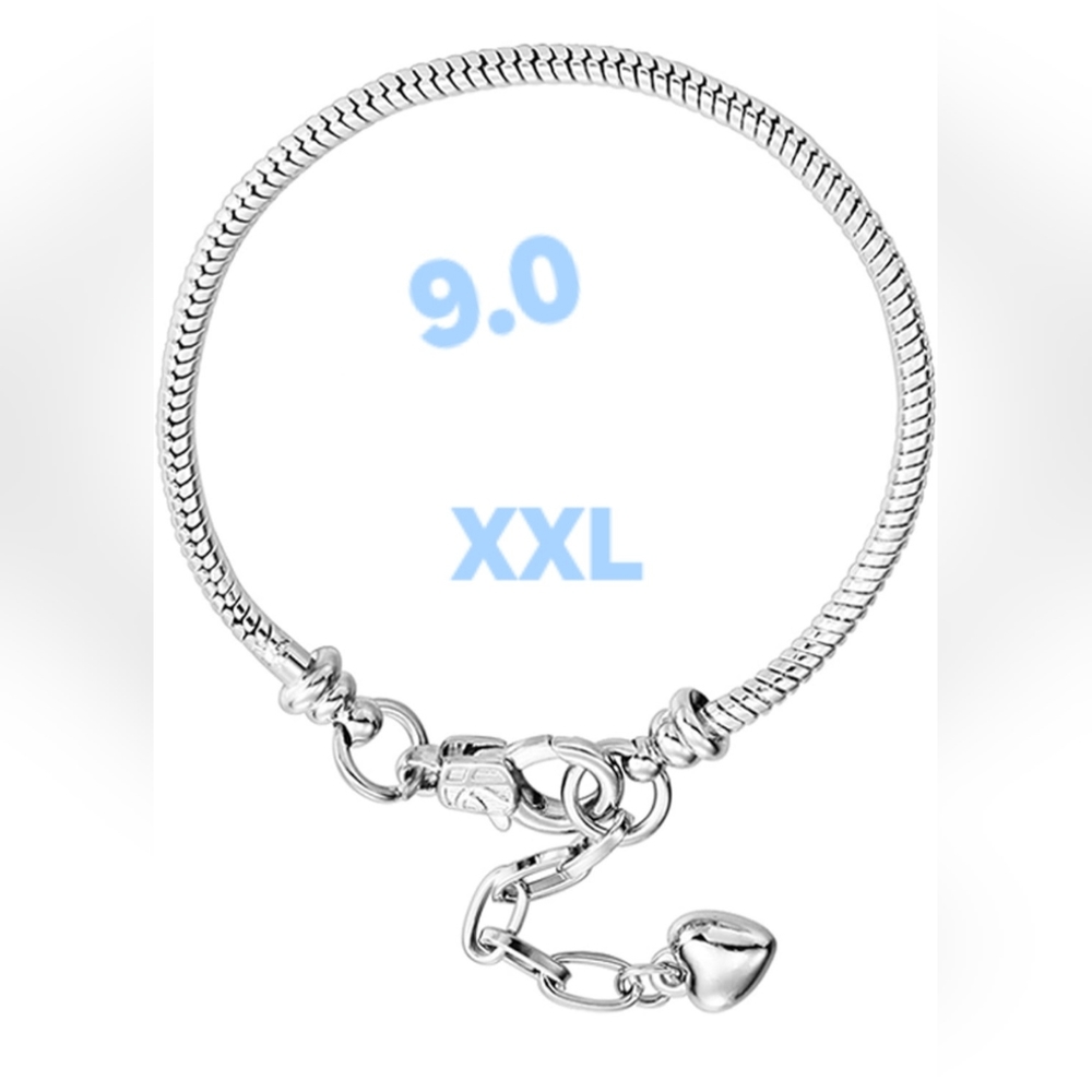 XXL 9.0 Silver Charm Bracelet Starter Bracelet Only No Charms